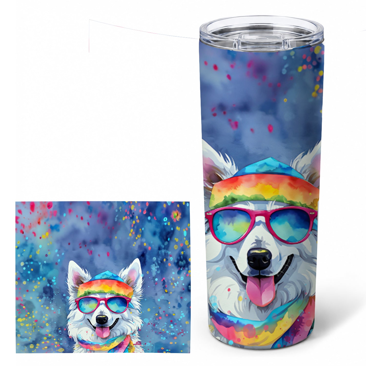 American Eskimo Hippie Dawg Stainless Steel Skinny Tumbler 20 oz Vacuum Double Walled Reusable Insulated Travel Cup