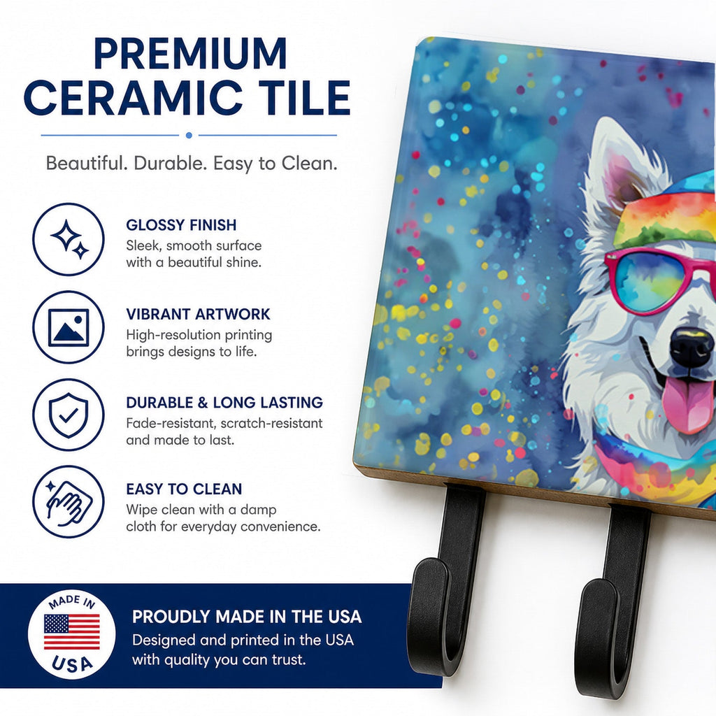 American Eskimo Hippie Dawg Leash or Key Holder Wall Hooks, Coat Rack Wall Mount, for Hanging Keys, Towels, Aprons, Leashes