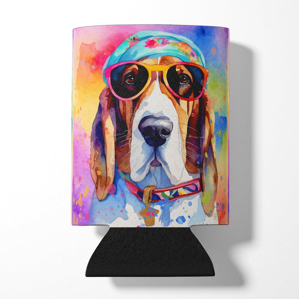 Basset Hound Hippie Dawg Can or Bottle Hugger Cooler Sleeve for Standard 12 oz Cans, Insulated Foam Beer & Soda Can Hugger Reusable