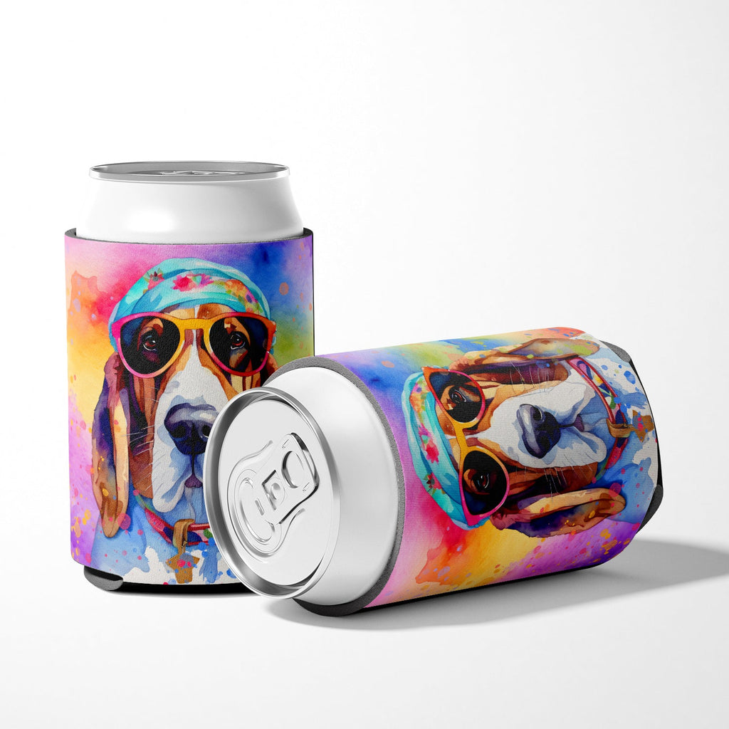 Basset Hound Hippie Dawg Can or Bottle Hugger Cooler Sleeve for Standard 12 oz Cans, Insulated Foam Beer & Soda Can Hugger Reusable
