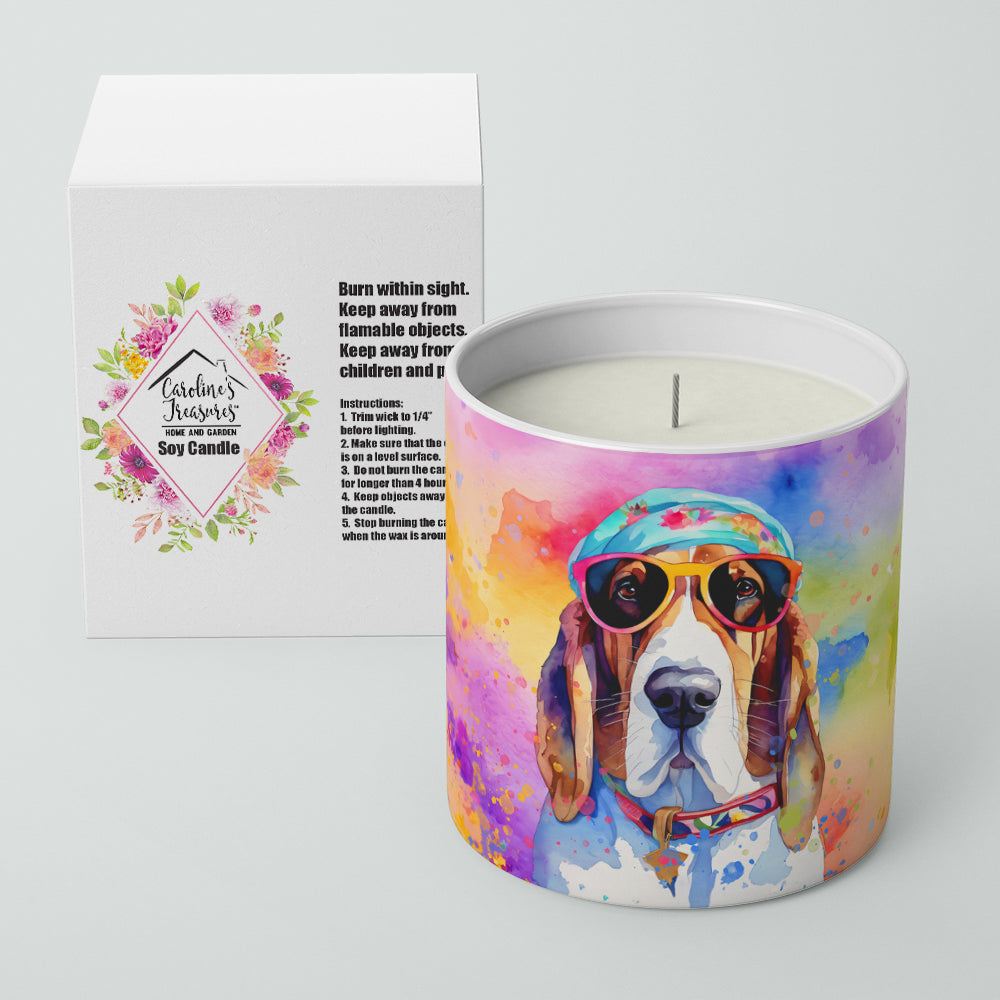 Basset Hound Hippie Dawg Decorative Soy Candle Nature Soy Wax Essential Oil Home Decor Ideal for Bedroom Kitchen Bath Office Gift, 10 oz