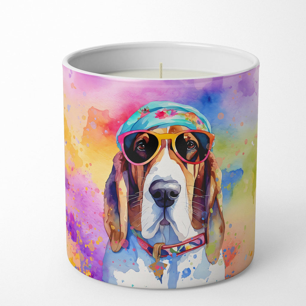 Basset Hound Hippie Dawg Decorative Soy Candle Nature Soy Wax Essential Oil Home Decor Ideal for Bedroom Kitchen Bath Office Gift, 10 oz