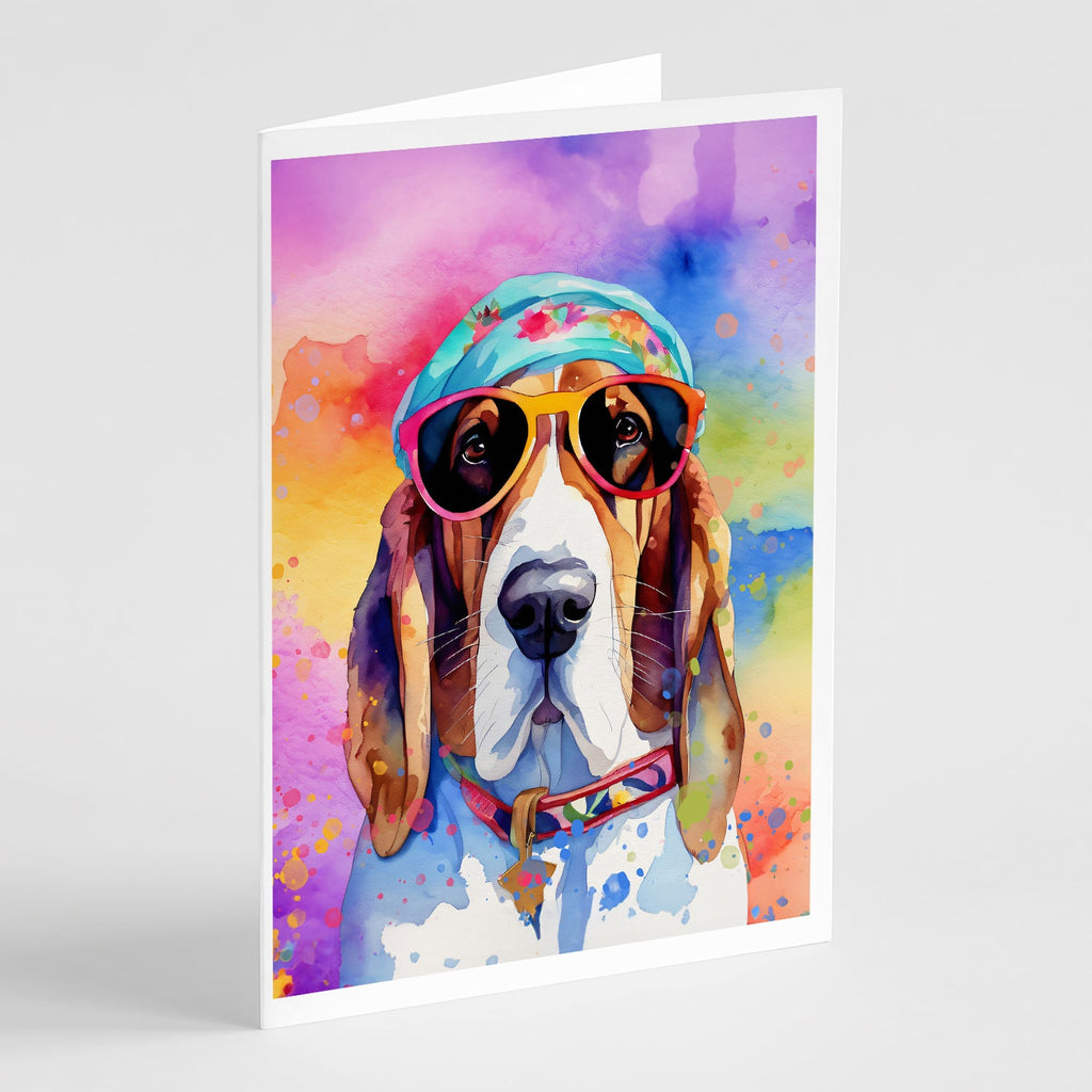 Basset Hound Hippie Dawg Greeting Cards Pack of 8 Blank Cards with Envelopes Whimsical A7 Size 5x7