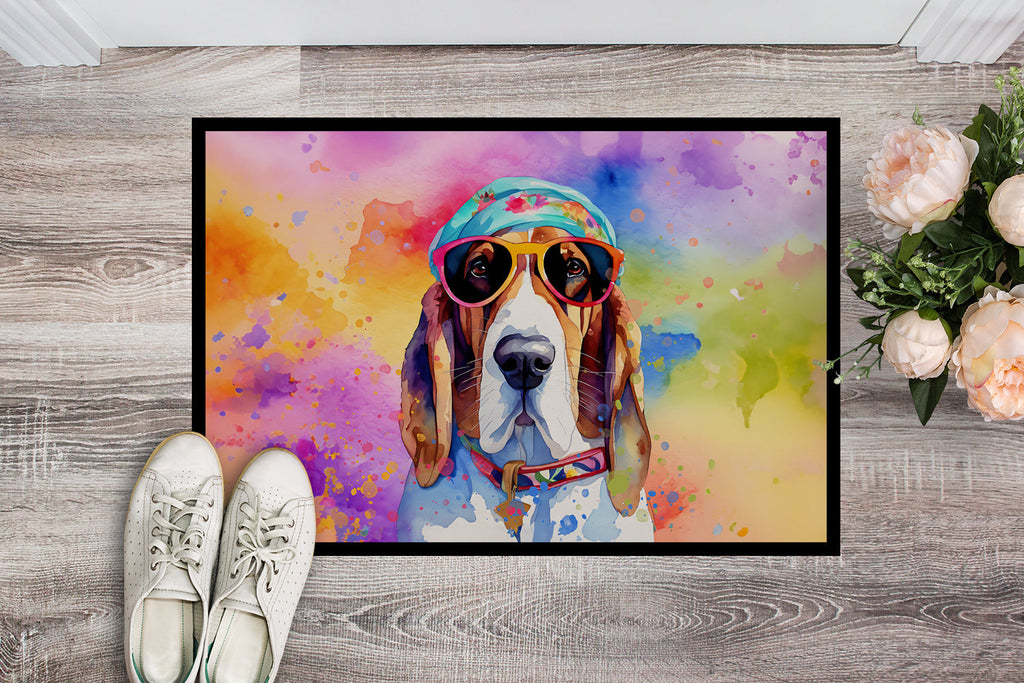 Basset Hound Hippie Dawg Doormat Indoor Outdoor 24H X 36W Front Door Mat Rugs for Entryway, Non Slip Washable Low Pile,
