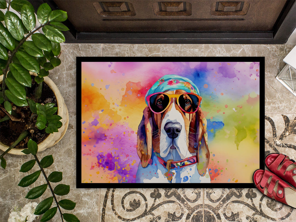 Basset Hound Hippie Dawg Doormat Indoor Outdoor 24H X 36W Front Door Mat Rugs for Entryway, Non Slip Washable Low Pile,