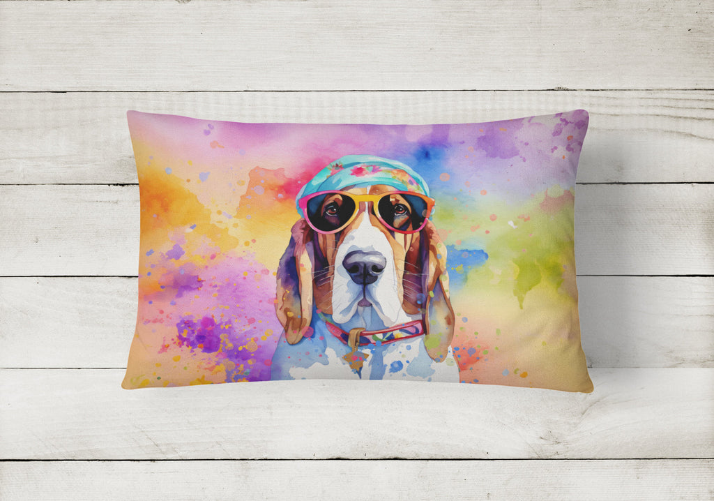 Basset Hound Hippie Dawg Decorative Throw Pillow 12x16 Indoor Outdoor Accent Cushion, Fabric Cover with Insert for Sofa, Bed, Porch & Living Room