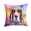 Basset Hound Hippie Dawg Decorative Throw Pillow 18x18 Indoor Outdoor Accent Cushion, Fabric Cover with Insert for Sofa, Bed, Porch & Living Room