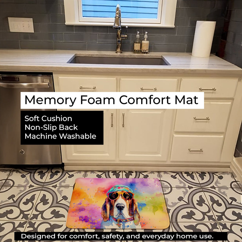 Basset Hound Hippie Dawg Memory Foam Kitchen Mat Machine Washable Anti-Fatigue Cushion Comfort Bath or Kitchen Rug