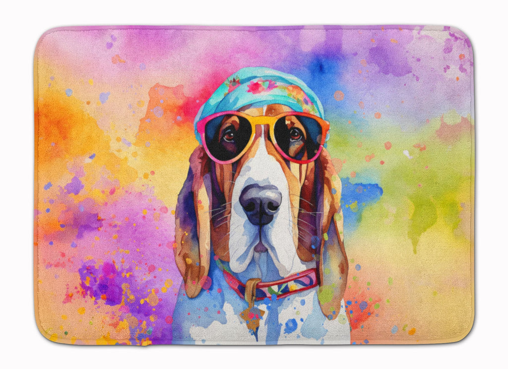 Basset Hound Hippie Dawg Memory Foam Kitchen Mat Machine Washable Anti-Fatigue Cushion Comfort Bath or Kitchen Rug