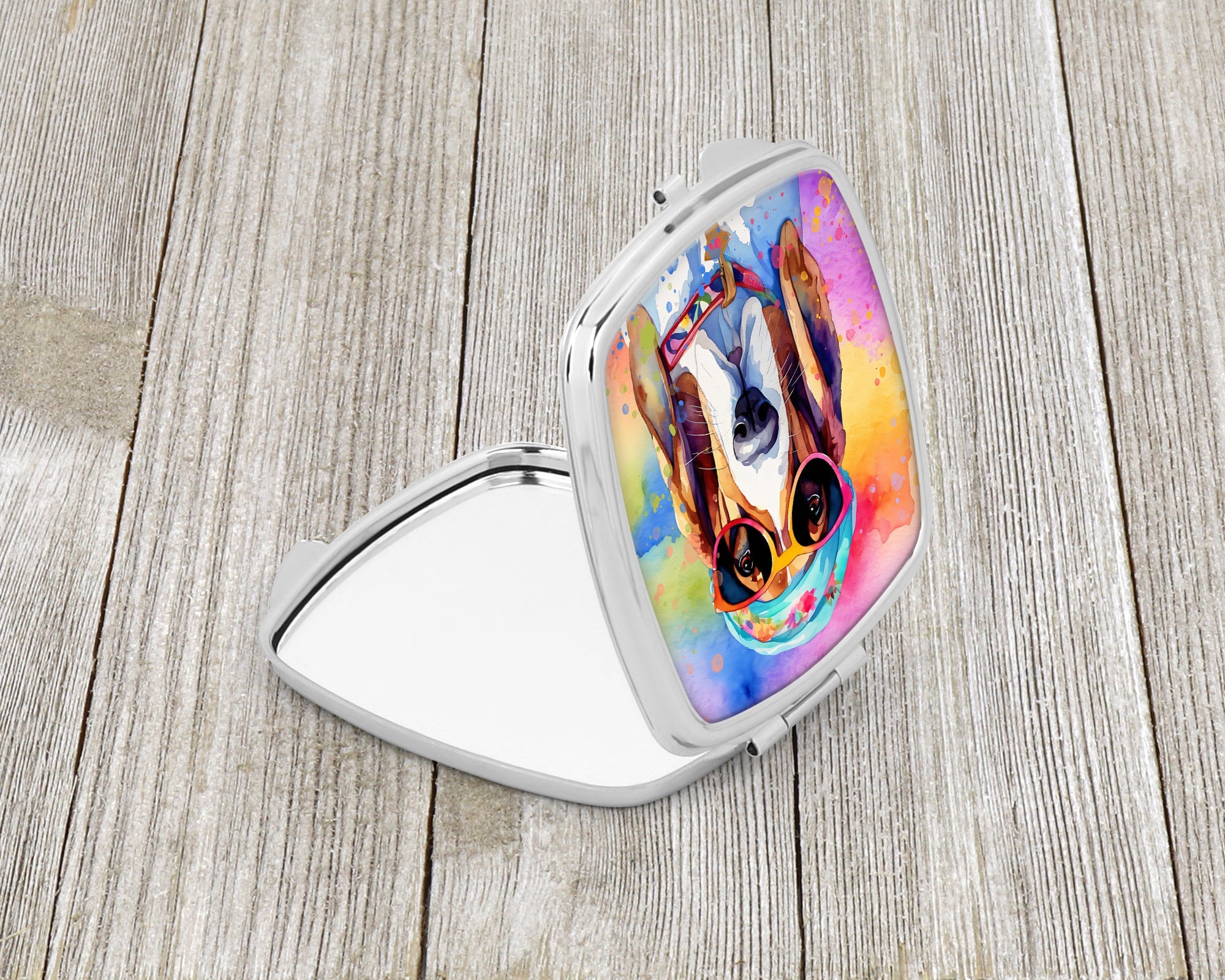 Basset Hound Hippie Dawg Compact Mirror Decorative Travel Makeup Mirror for Women Girls Gifts Pocket Makeup Mirror Folding Handheld