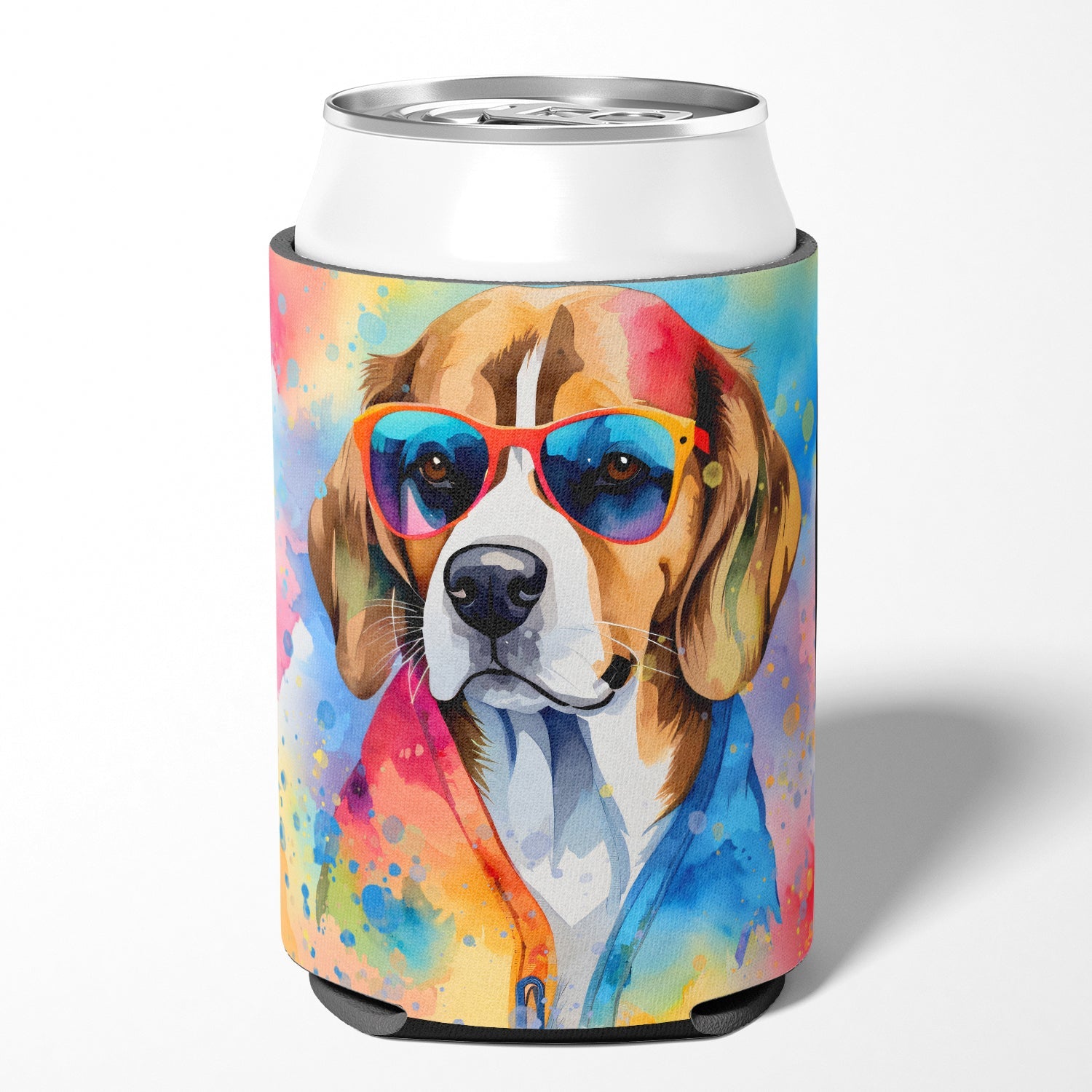 Beagle Hippie Dawg Can or Bottle Hugger Cooler Sleeve for Standard 12 oz Cans, Insulated Foam Beer & Soda Can Hugger Reusable