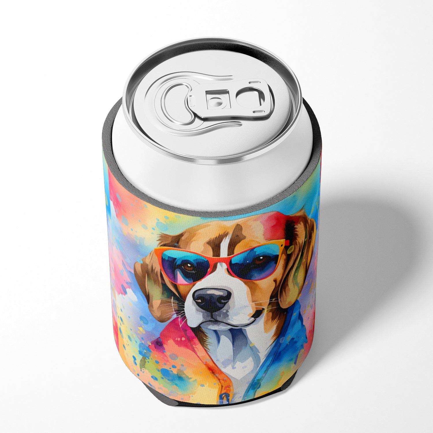 Beagle Hippie Dawg Can or Bottle Hugger Cooler Sleeve for Standard 12 oz Cans, Insulated Foam Beer & Soda Can Hugger Reusable