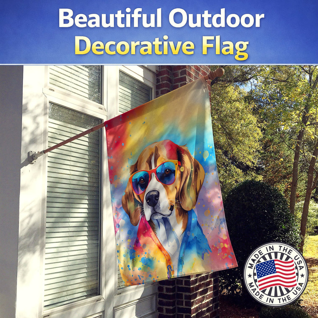 Beagle Hippie Dawg House Flag 28x40 Porch Sleeve Pole Decorative Outside Yard Banner Artwork Wall Hanging, Polyester