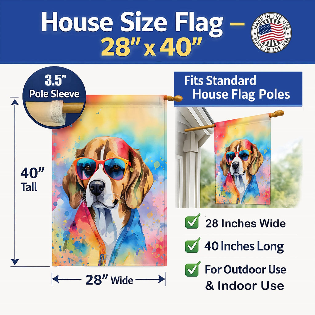 Beagle Hippie Dawg House Flag 28x40 Porch Sleeve Pole Decorative Outside Yard Banner Artwork Wall Hanging, Polyester