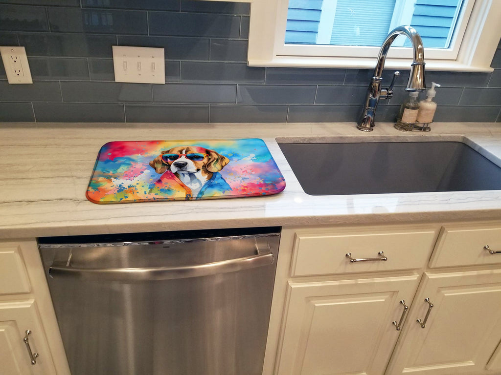 Beagle Hippie Dawg Dish Drying Mat Absorbent Dish Drying Mat Pad for Kitchen Counter Dish Drainer Mat for Countertop, 14 x 21", Multicolor