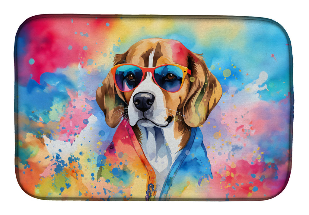 Beagle Hippie Dawg Dish Drying Mat Absorbent Dish Drying Mat Pad for Kitchen Counter Dish Drainer Mat for Countertop, 14 x 21", Multicolor