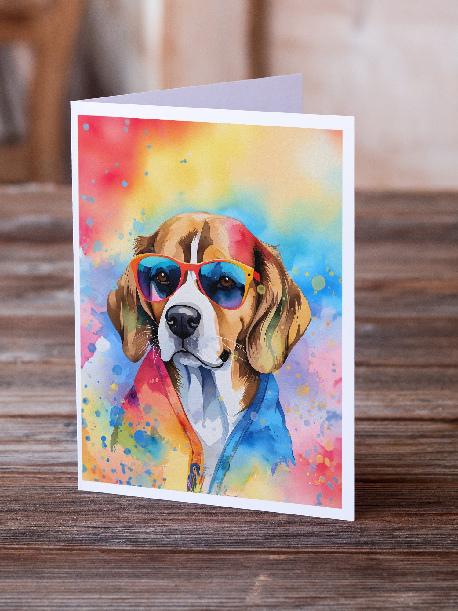 Beagle Hippie Dawg Greeting Cards Pack of 8 Blank Cards with Envelopes Whimsical A7 Size 5x7
