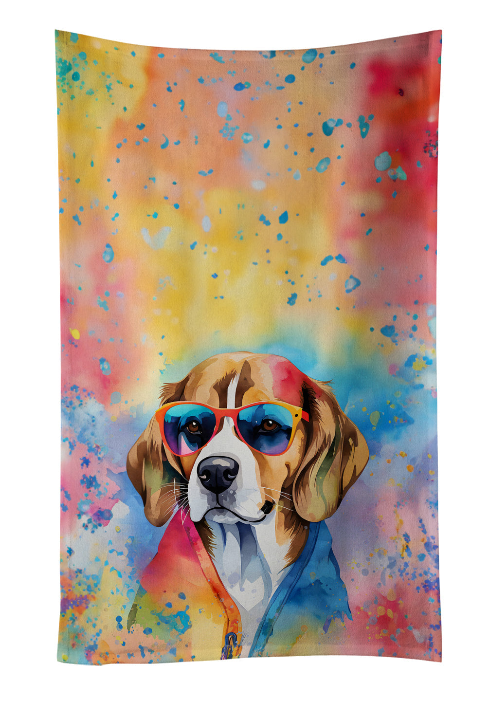 Beagle Hippie Dawg Kitchen Towel Velour Plush Front and Cotton Loop Back Machine Washable