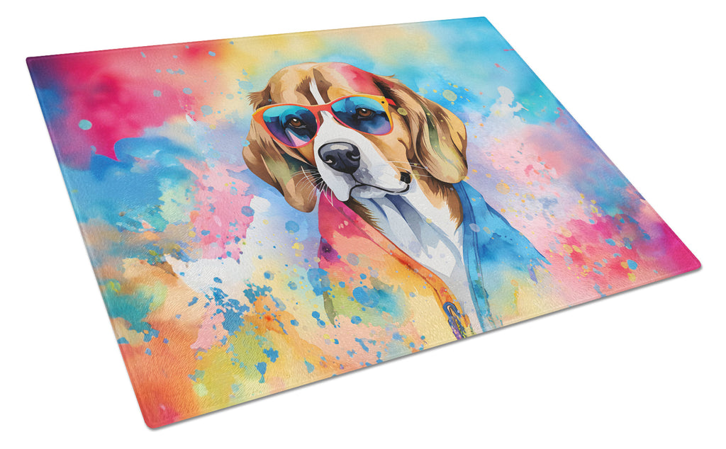 Beagle Hippie Dawg Cutting Board Tempered Glass Kitchen Cutting Surface, Heat Resistant Chopping, Non-Slip Feet, Food Prep & Serving