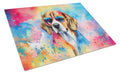 Beagle Hippie Dawg Cutting Board Tempered Glass Kitchen Cutting Surface, Heat Resistant Chopping, Non-Slip Feet, Food Prep & Serving
