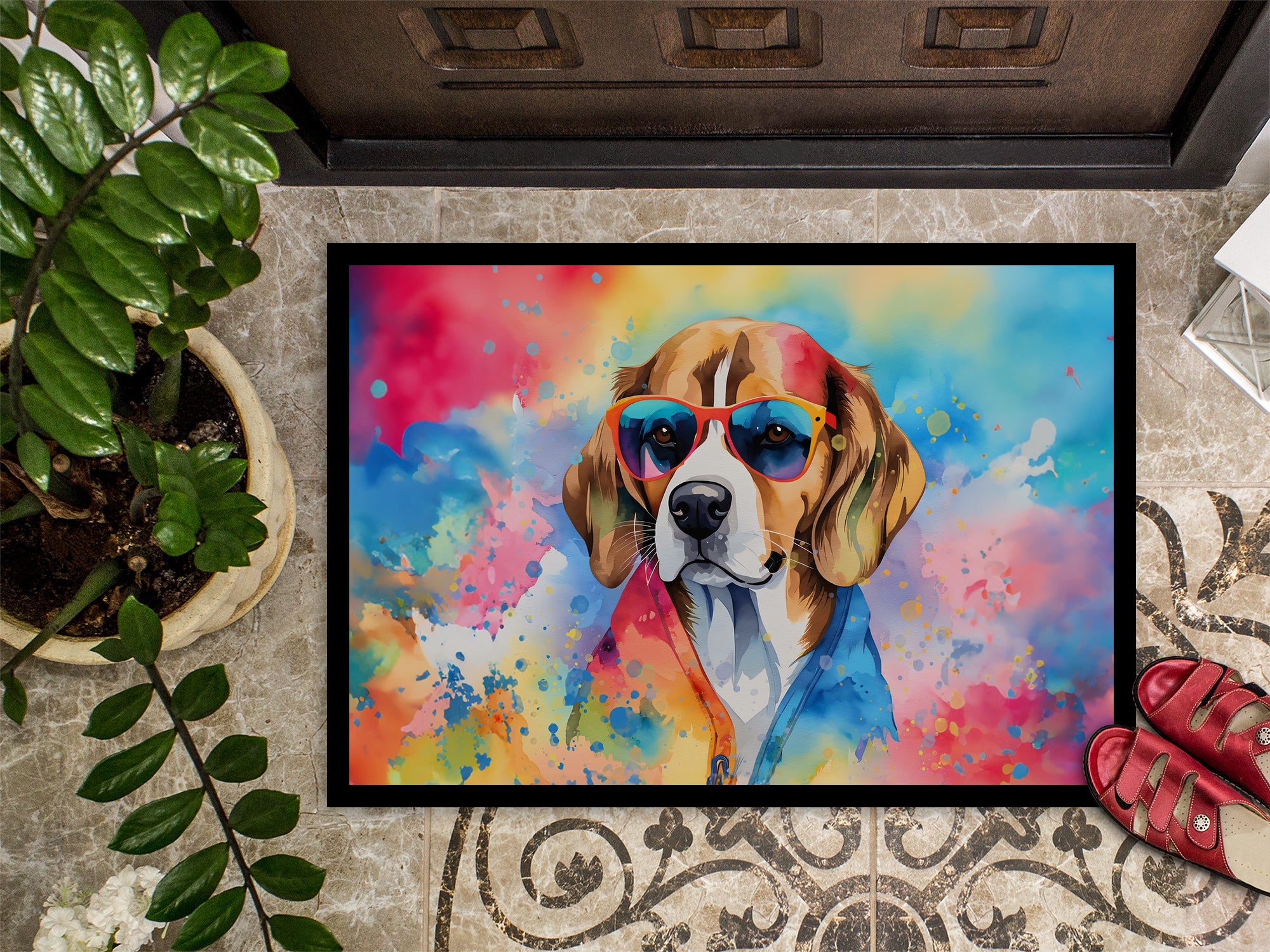 Beagle Hippie Dawg Doormat Indoor Outdoor 18H X 27W Front Door Mat Rugs for Entryway, Non Slip Washable