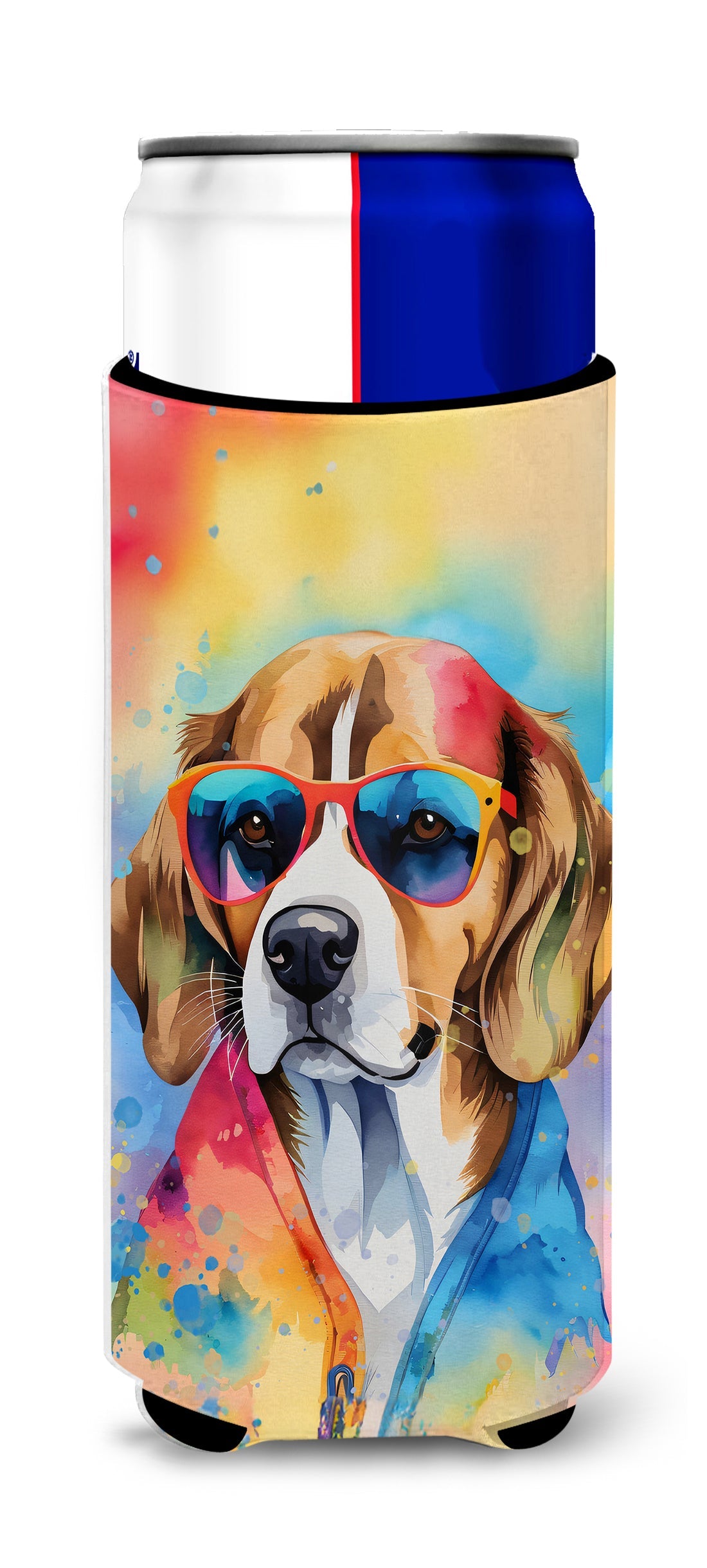 Beagle Hippie Dawg Slim Can Hugger , Insulated Foam Hugger for 12 oz Slim Cans, Beer Bottles & Water Bottles, Printed in USA