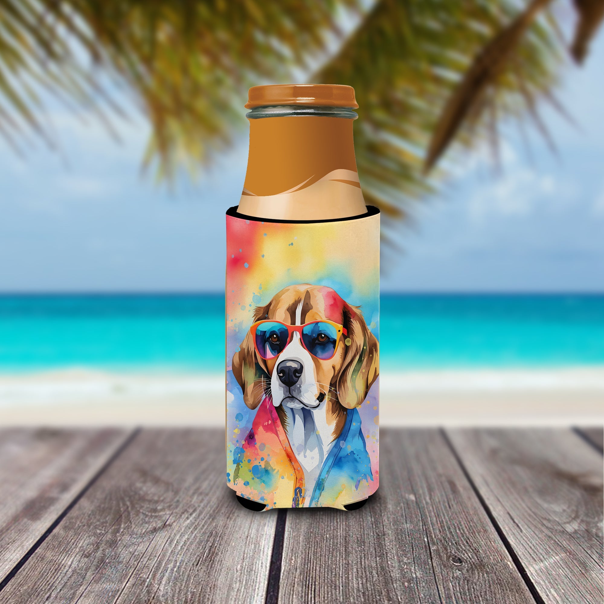 Beagle Hippie Dawg Slim Can Hugger , Insulated Foam Hugger for 12 oz Slim Cans, Beer Bottles & Water Bottles, Printed in USA