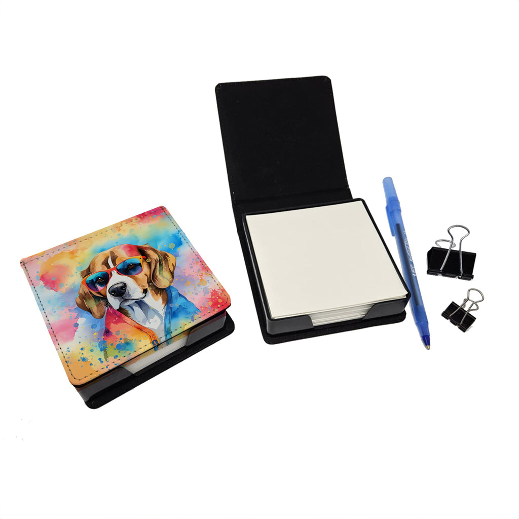 Beagle Hippie Dawg PU Leather Note Paper Holder with Artist-Designed Cover, Desk Accessory, Office Gift
