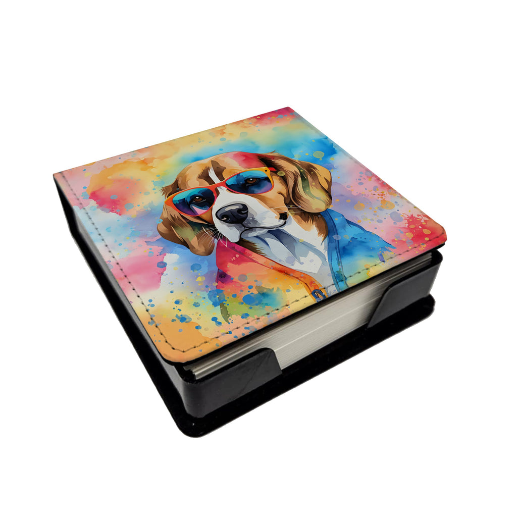 Beagle Hippie Dawg PU Leather Note Paper Holder with Artist-Designed Cover, Desk Accessory, Office Gift