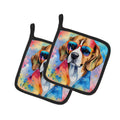 Beagle Hippie Dawg Pot Holder Set of 2 Heat Resistant Quilted Hot Pads 7.5 x 7.5 Inch, Insulated Kitchen Trivets for Cooking & Baking