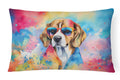 Beagle Hippie Dawg Decorative Throw Pillow 12x16 Indoor Outdoor Accent Cushion, Fabric Cover with Insert for Sofa, Bed, Porch & Living Room