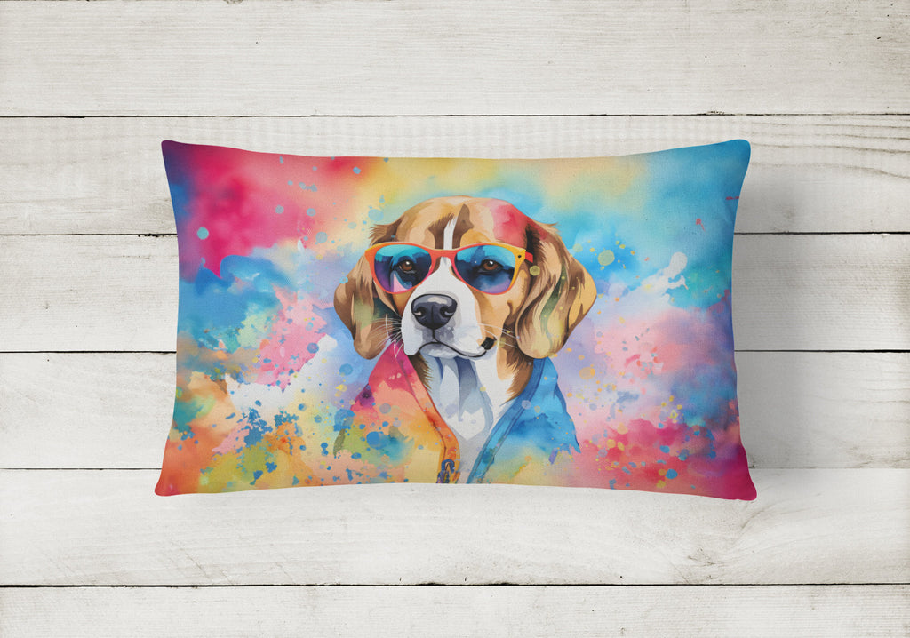 Beagle Hippie Dawg Decorative Throw Pillow 12x16 Indoor Outdoor Accent Cushion, Fabric Cover with Insert for Sofa, Bed, Porch & Living Room