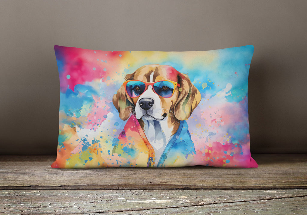 Beagle Hippie Dawg Decorative Throw Pillow 12x16 Indoor Outdoor Accent Cushion, Fabric Cover with Insert for Sofa, Bed, Porch & Living Room