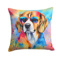 Beagle Hippie Dawg Decorative Throw Pillow 14x14 Indoor Outdoor Accent Cushion, Fabric Cover with Insert for Sofa, Bed, Porch & Living Room