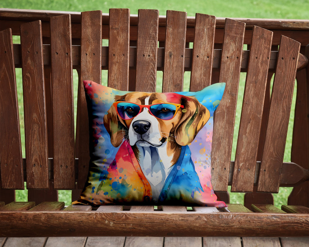 Beagle Hippie Dawg Decorative Throw Pillow 14x14 Indoor Outdoor Accent Cushion, Fabric Cover with Insert for Sofa, Bed, Porch & Living Room