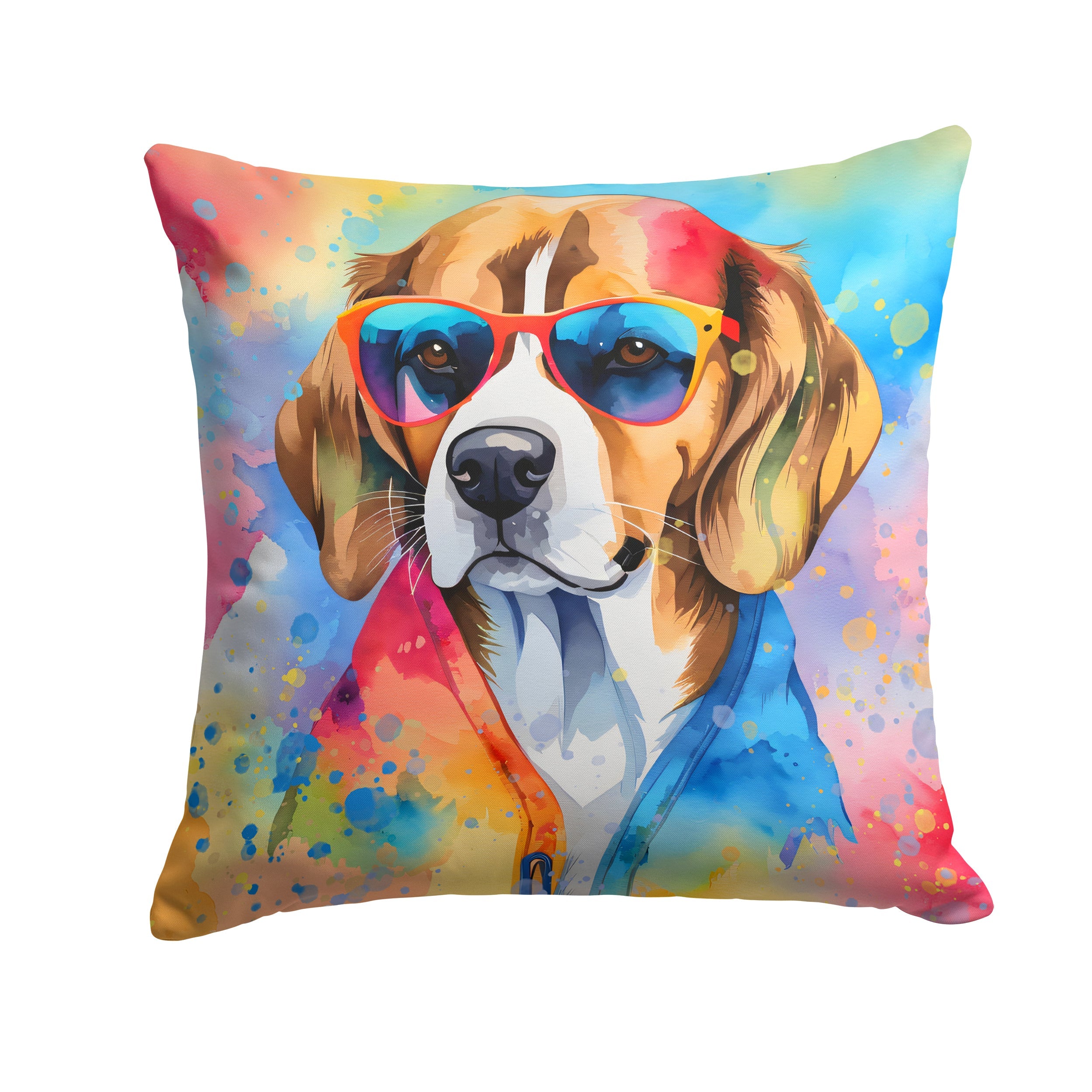 Beagle Hippie Dawg Decorative Throw Pillow 18x18 Indoor Outdoor Accent Cushion, Fabric Cover with Insert for Sofa, Bed, Porch & Living Room