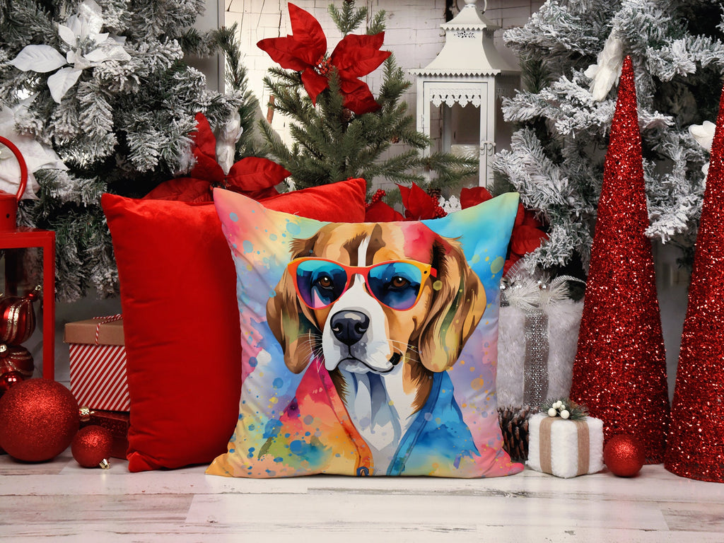 Beagle Hippie Dawg Decorative Throw Pillow 18x18 Indoor Outdoor Accent Cushion, Fabric Cover with Insert for Sofa, Bed, Porch & Living Room