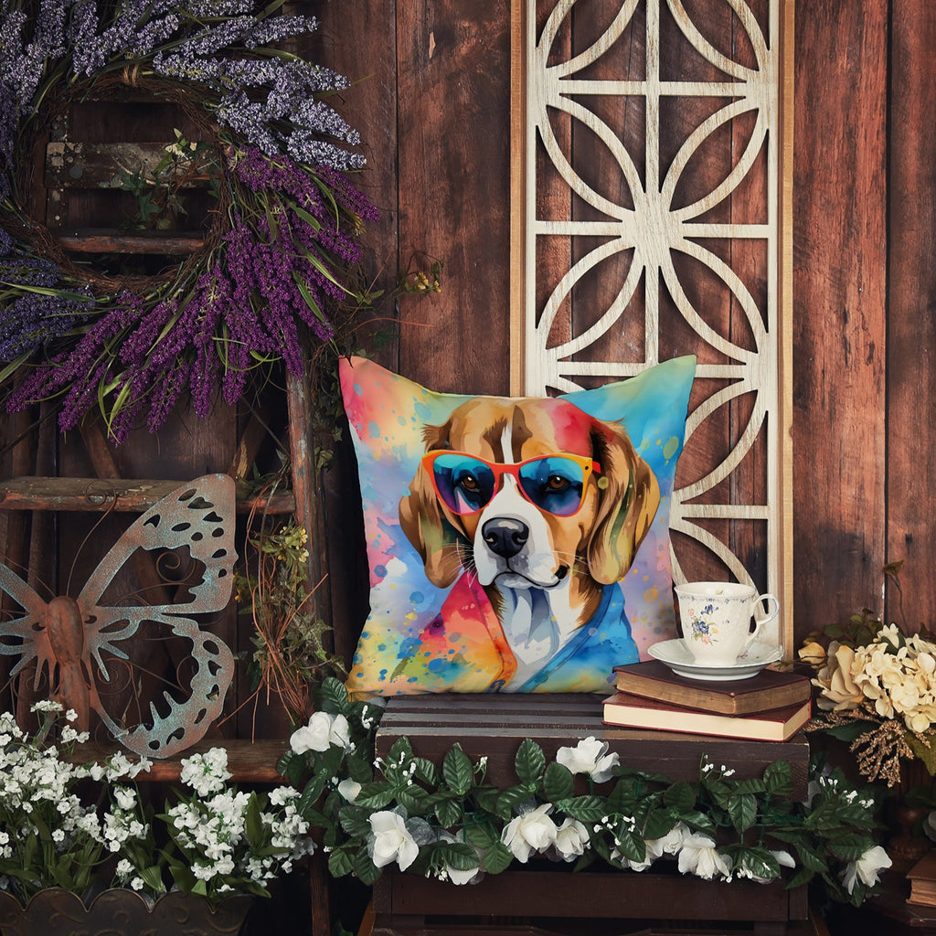 Beagle Hippie Dawg Decorative Throw Pillow 18x18 Indoor Outdoor Accent Cushion, Fabric Cover with Insert for Sofa, Bed, Porch & Living Room