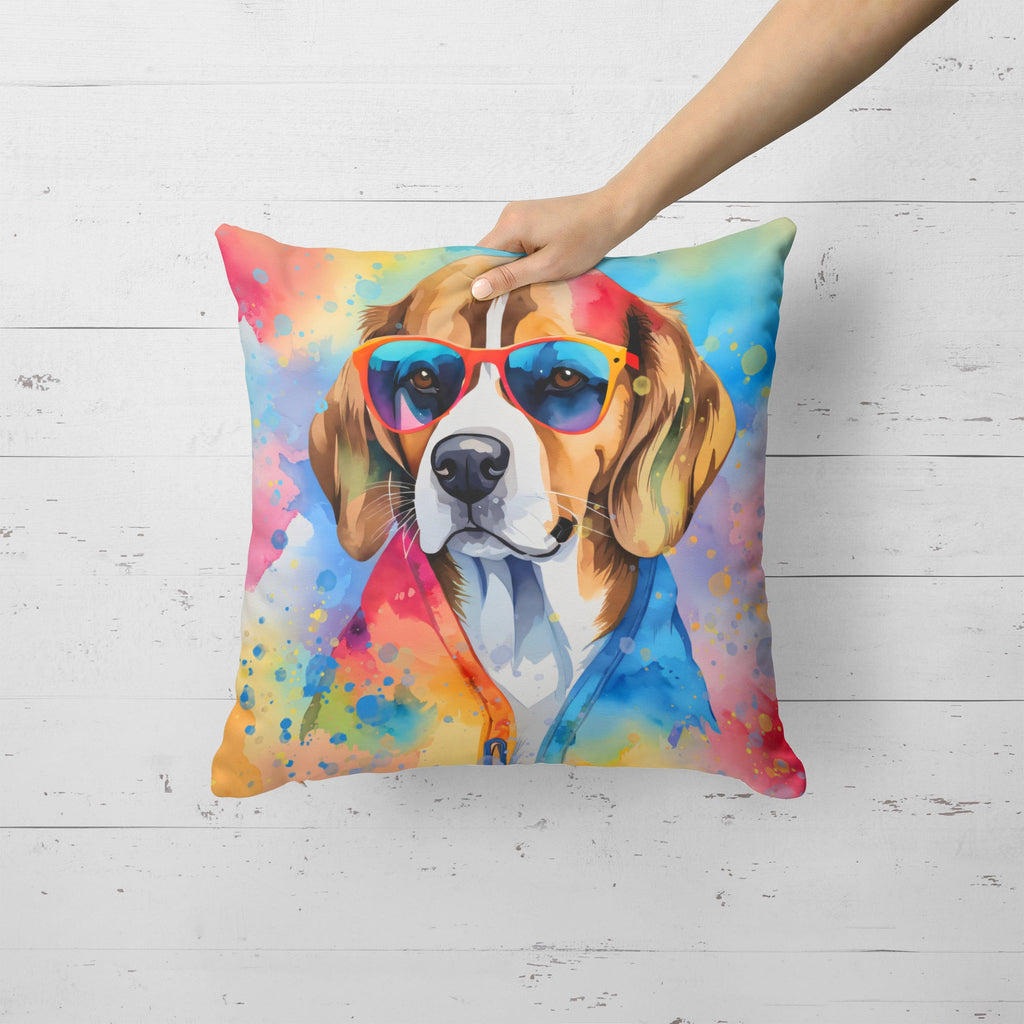 Beagle Hippie Dawg Decorative Throw Pillow 18x18 Indoor Outdoor Accent Cushion, Fabric Cover with Insert for Sofa, Bed, Porch & Living Room
