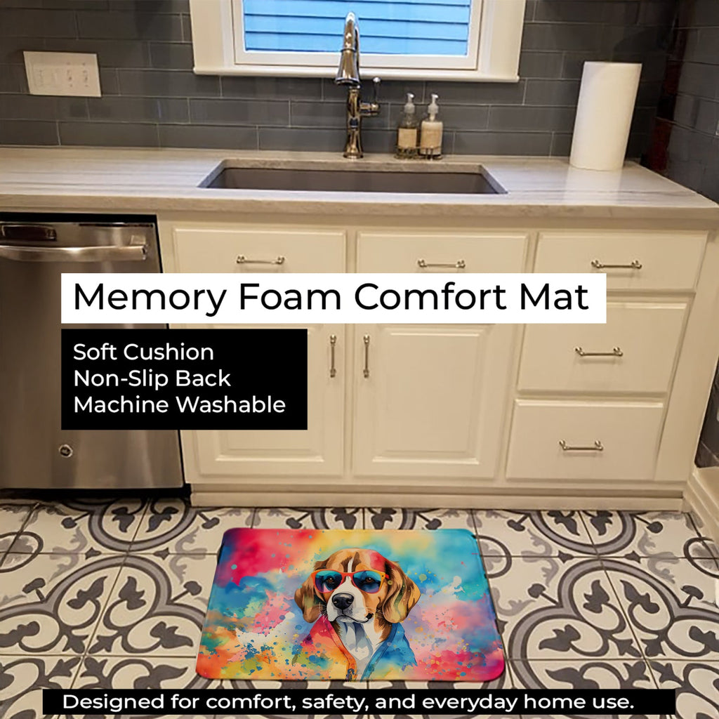 Beagle Hippie Dawg Memory Foam Kitchen Mat Machine Washable Anti-Fatigue Cushion Comfort Bath or Kitchen Rug