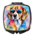 Beagle Hippie Dawg Compact Mirror Decorative Travel Makeup Mirror for Women Girls Gifts Pocket Makeup Mirror Folding Handheld