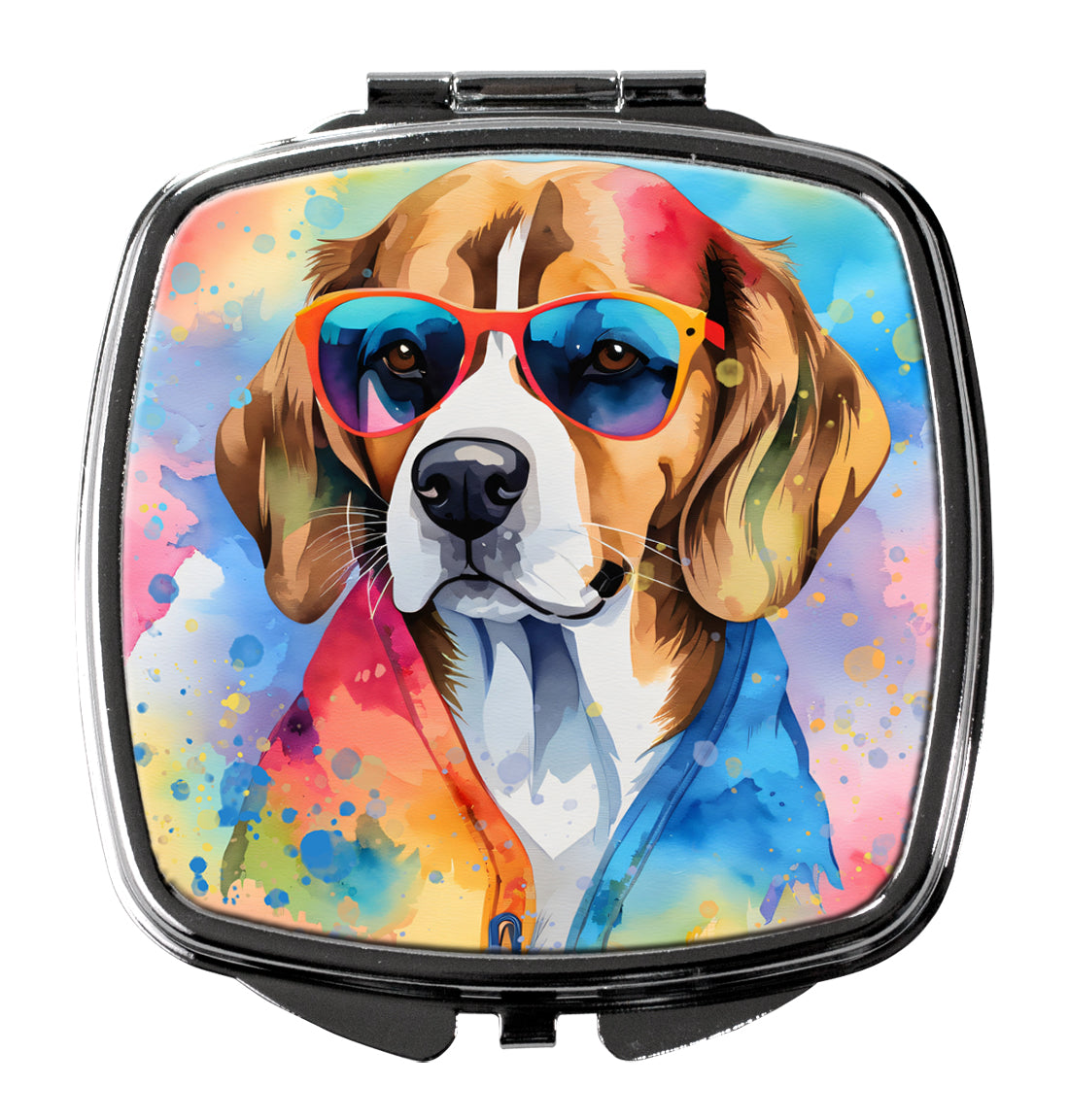 Beagle Hippie Dawg Compact Mirror Decorative Travel Makeup Mirror for Women Girls Gifts Pocket Makeup Mirror Folding Handheld
