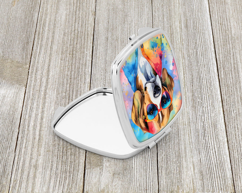 Beagle Hippie Dawg Compact Mirror Decorative Travel Makeup Mirror for Women Girls Gifts Pocket Makeup Mirror Folding Handheld