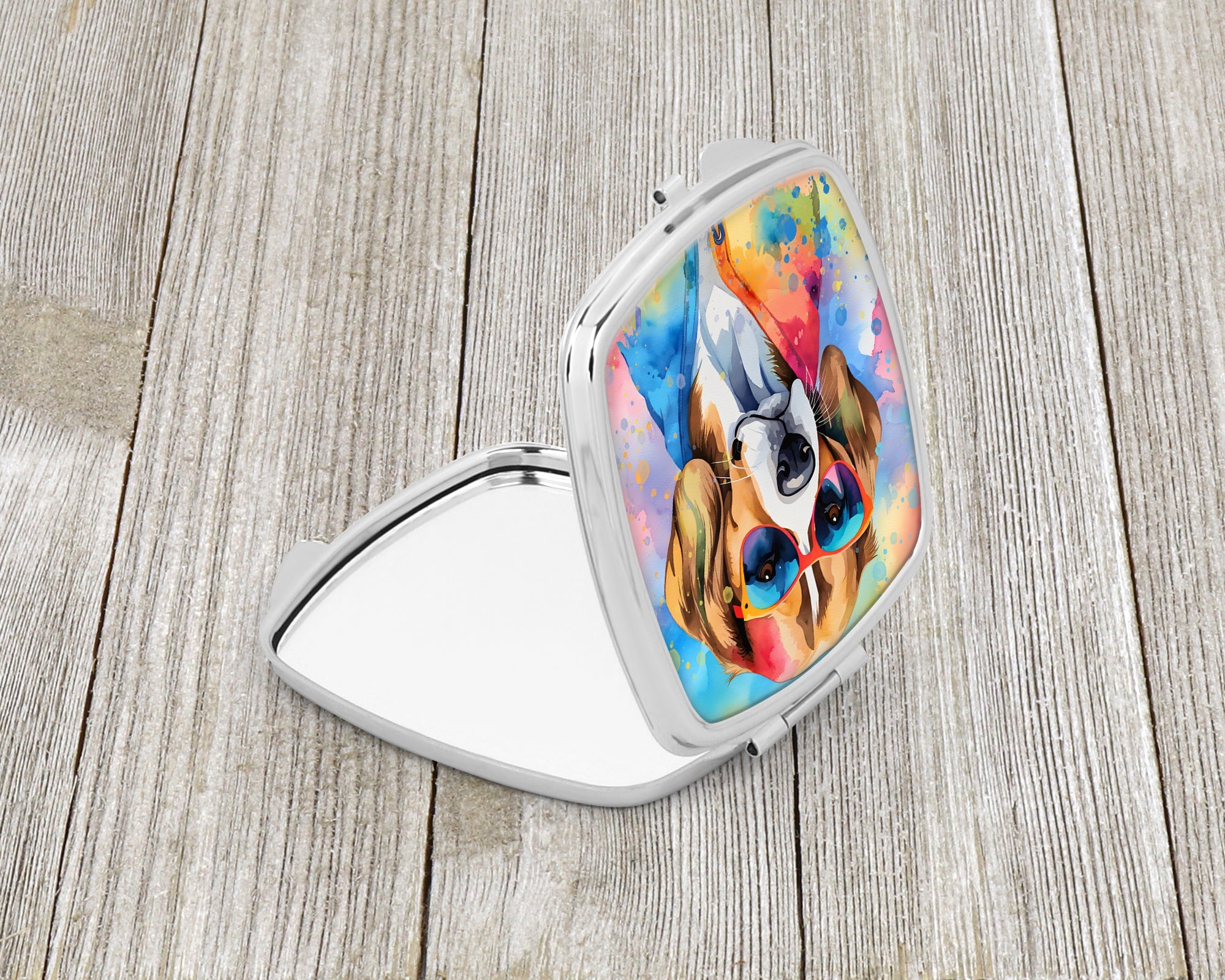 Beagle Hippie Dawg Compact Mirror Decorative Travel Makeup Mirror for Women Girls Gifts Pocket Makeup Mirror Folding Handheld