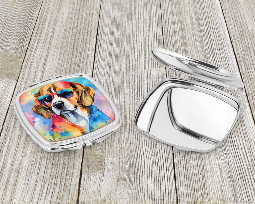 Beagle Hippie Dawg Compact Mirror Decorative Travel Makeup Mirror for Women Girls Gifts Pocket Makeup Mirror Folding Handheld
