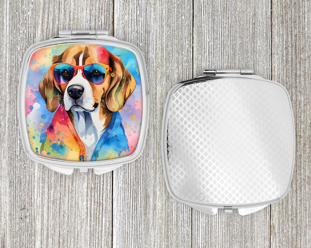 Beagle Hippie Dawg Compact Mirror Decorative Travel Makeup Mirror for Women Girls Gifts Pocket Makeup Mirror Folding Handheld