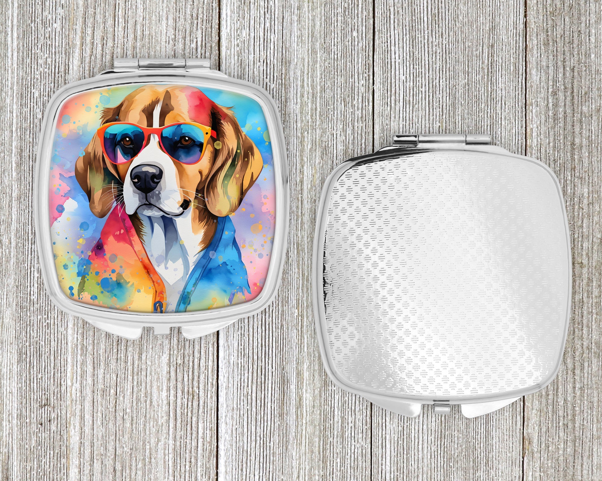 Beagle Hippie Dawg Compact Mirror Decorative Travel Makeup Mirror for Women Girls Gifts Pocket Makeup Mirror Folding Handheld