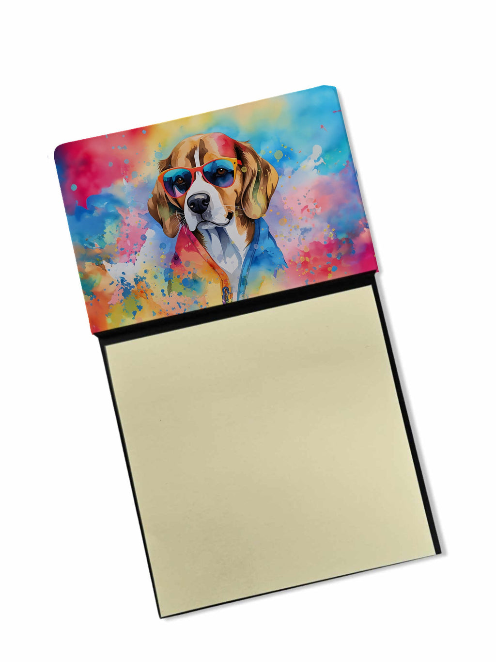 Beagle Hippie Dawg Watercolor Sticky Note Holder Refillable Dispenser Desk Accessory 3x3 Pad Gift