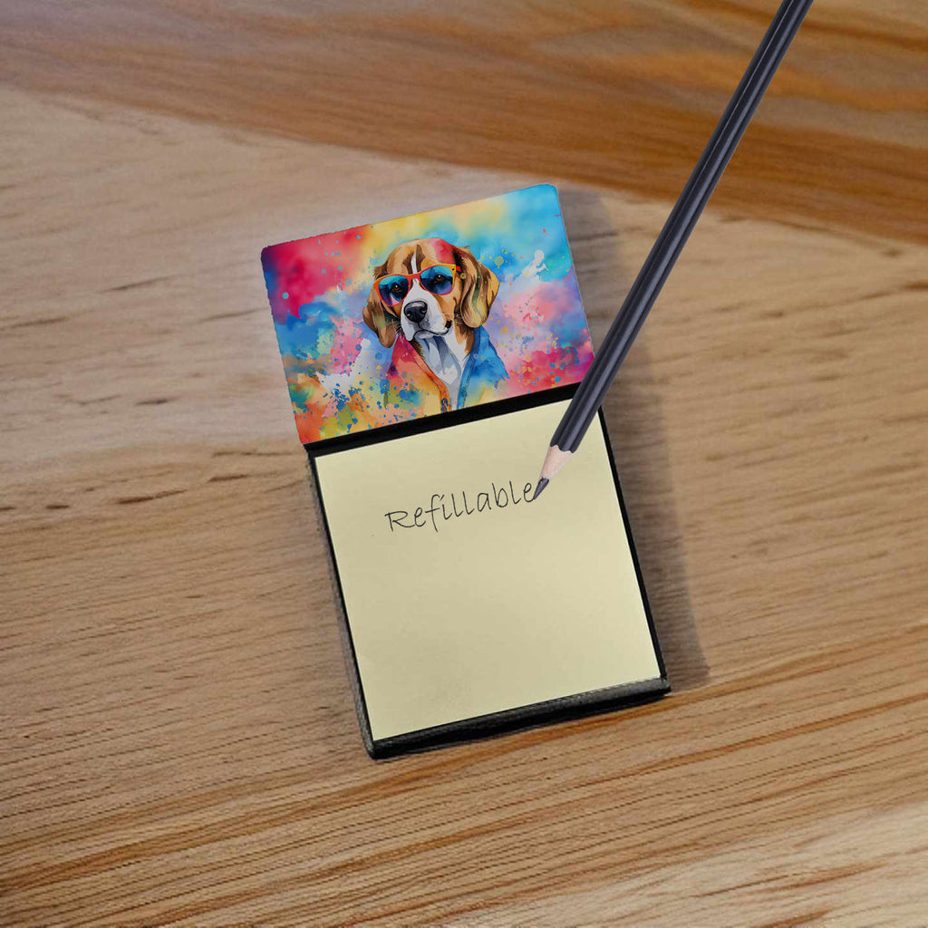 Beagle Hippie Dawg Watercolor Sticky Note Holder Refillable Dispenser Desk Accessory 3x3 Pad Gift