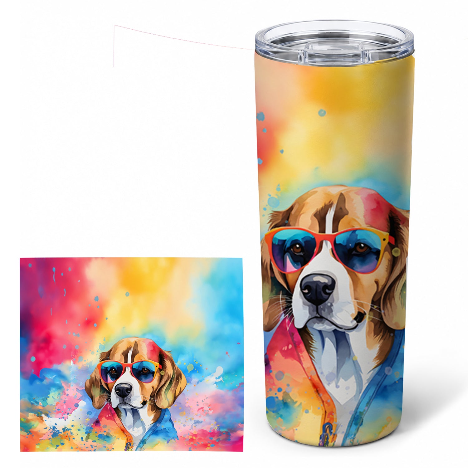 Beagle Hippie Dawg Stainless Steel Skinny Tumbler 20 oz Vacuum Double Walled Reusable Insulated Travel Cup